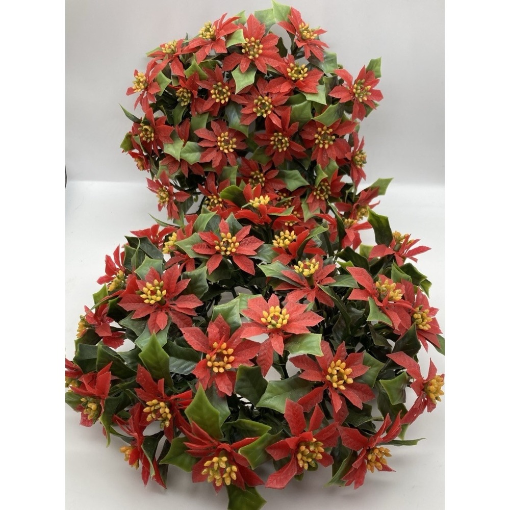 2 Vintage MCM Holiday Plastic Candle Ring Greenery w Red Poinsettias 3" Candle